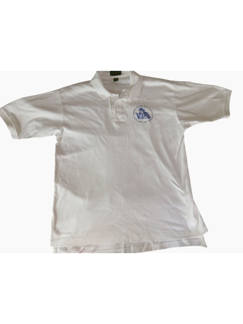 Vintage White Polo Shirt Yale 35th Reunion 1962  Size L All Sport 100% Cotton
